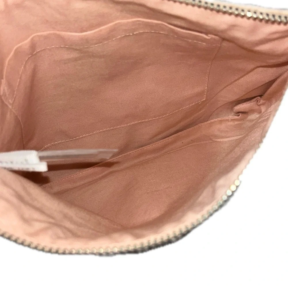 Loft Pink Velvet Beaded Zip Cosmetic Bag w/ Interior Pocket, NWOT